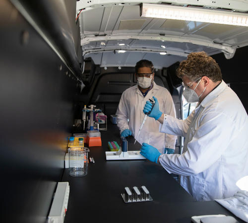 Scott Berry inside a mobile research unit.